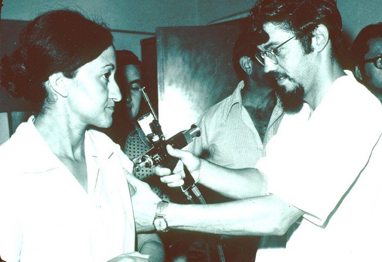 Photo from 1975 shows Dr. McCormick administering the polysaccharide vaccine to a female patient during the meningitis epidemic. The country’s massive effort resulted in the vaccination of 80 million Brazilians in less than three months.