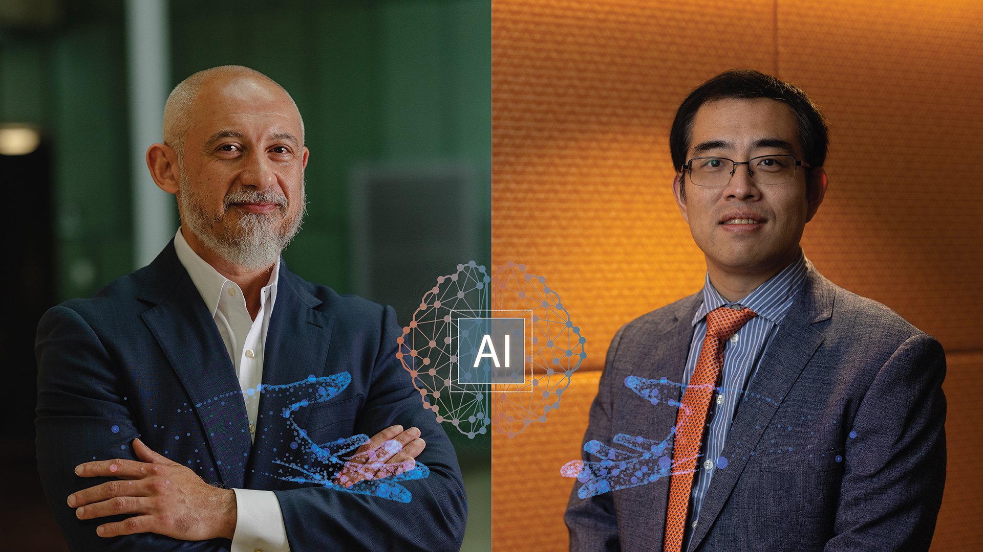 Amar Yousif, vice president and chief information officer, and Xiaoqian Jiang, PhD, professor and chair of the Department of Health Data Science and Artificial Intelligence at McWilliams School of Biomedical Informatics. (Graphic by UTHealth Houston)