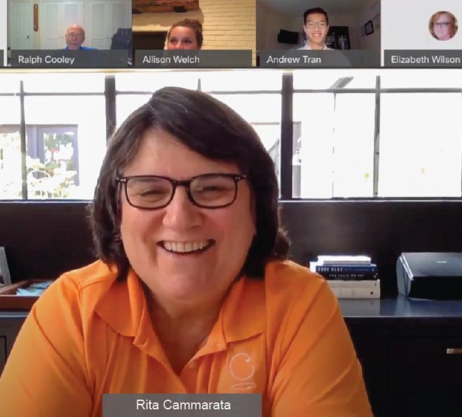 UTSD alumna Rita Cammarata, DDS '96, meets virtually with a number of students.